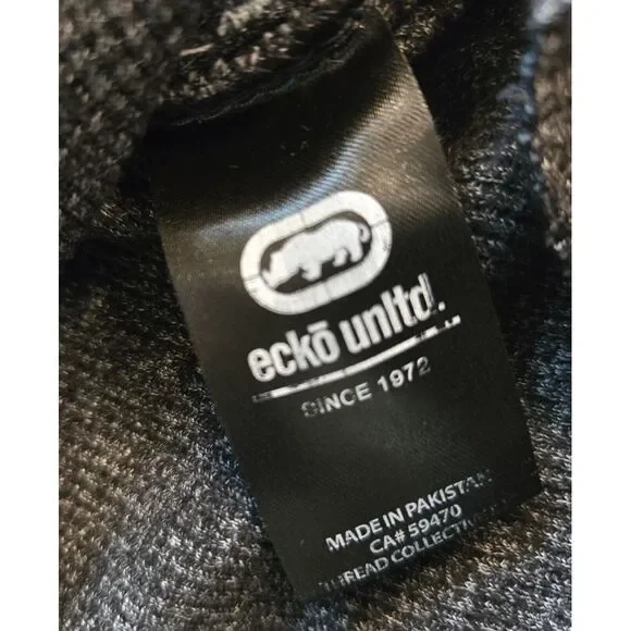 Ecko Unltd Hoodie Mens Med Gray Waffle Knit Pullover Logo Y2K Skate Hip Hop - Picture 4 of 7